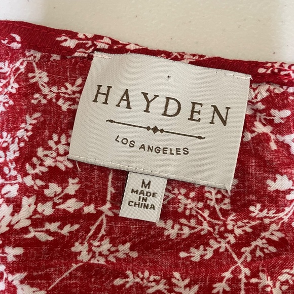 Hayden Los Angeles Mini Dress Floral Print Short Sleeve Tiered Skirt Red Medium‎ - Picture 3 of 9